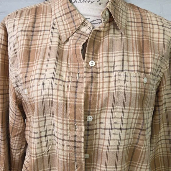 Ralph Lauren Tan and Brown Plaid Shirt Large - Picture 2 of 5